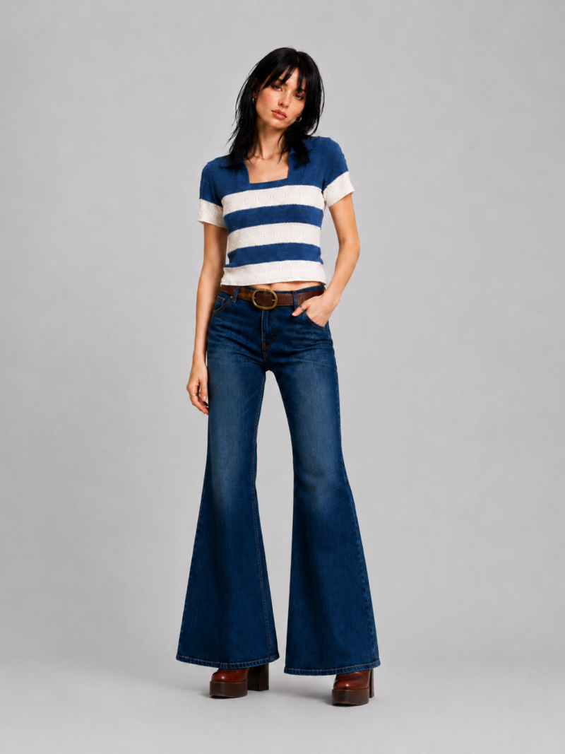 Blue and White Shirt Sleeve Sweater